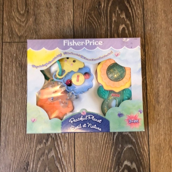 Fisher Price  peaceful planet rattles 3+M star flower ladybug (2) NIB BABY 1998 - Picture 2 of 8